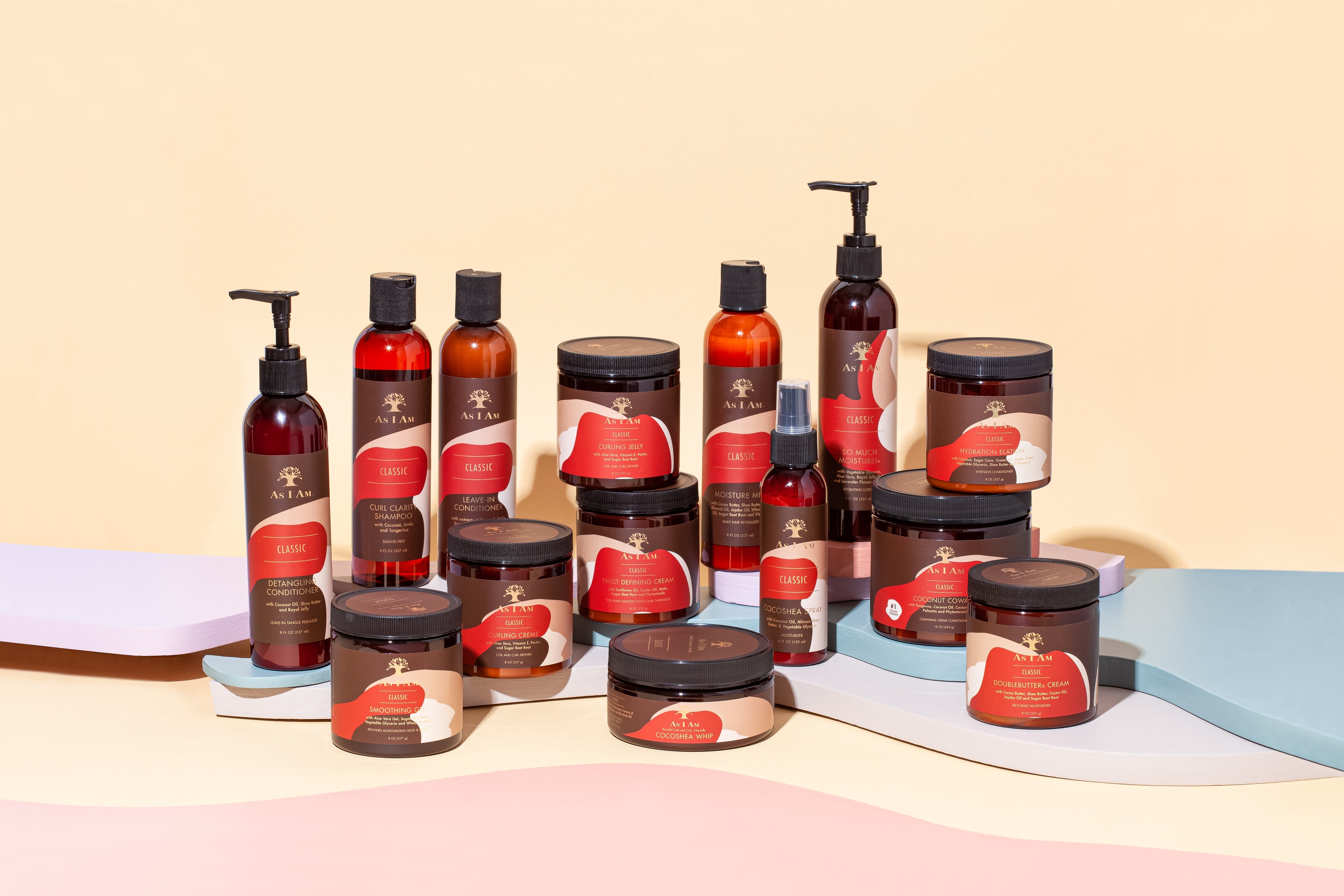 Komplet sortiment af As I Am hårplejeprodukter til krøllet og naturligt hår. Inkluderer shampoo, conditioner, leave-in, stylingcremer og olier.