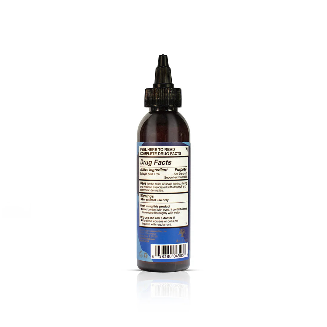 Bagsiden af As I Am Dry & Itchy Scalp Care Oil Treatment (120 ml) der viser brugsanvisning. 