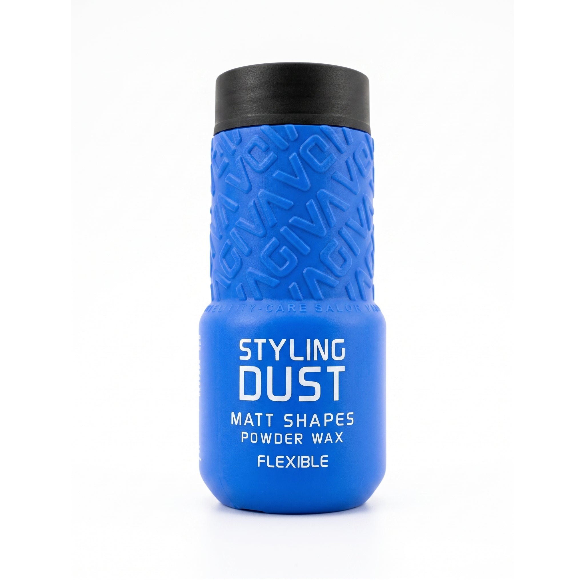 Blå Vavigi Styling Dust Matt Shapes Powder Wax flaske med sort låg mod hvid baggrund.
