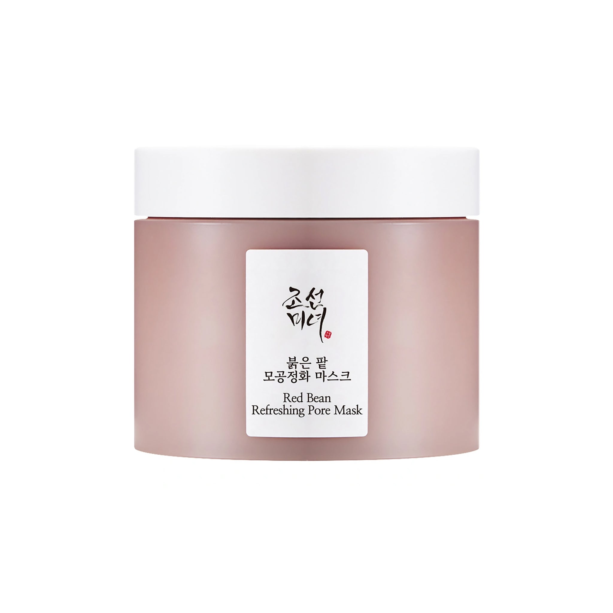 Beauty of Joseon Red Bean Refreshing Pore Mask 140ml i rosa krukke med hvidt låg og elegant etiket på hvid baggrund.