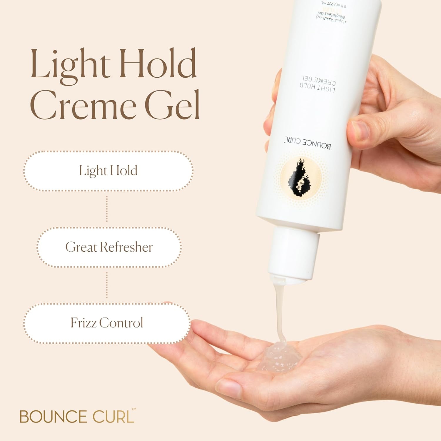 Bounce Curl Light Crème Gel med let hold, frizz-kontrol og opfriskende effekt for naturligt definerede krøller.