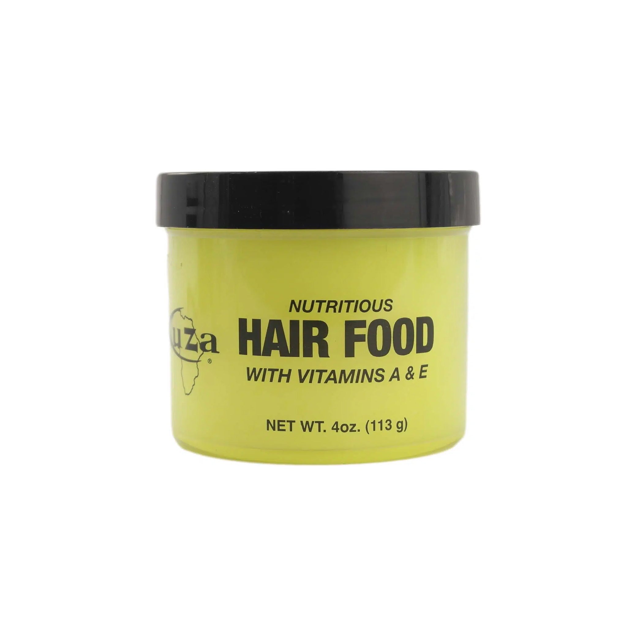 Beholder med Kuza Nutritious Hair Food indeholdende vitamin A og E, 113 gram.