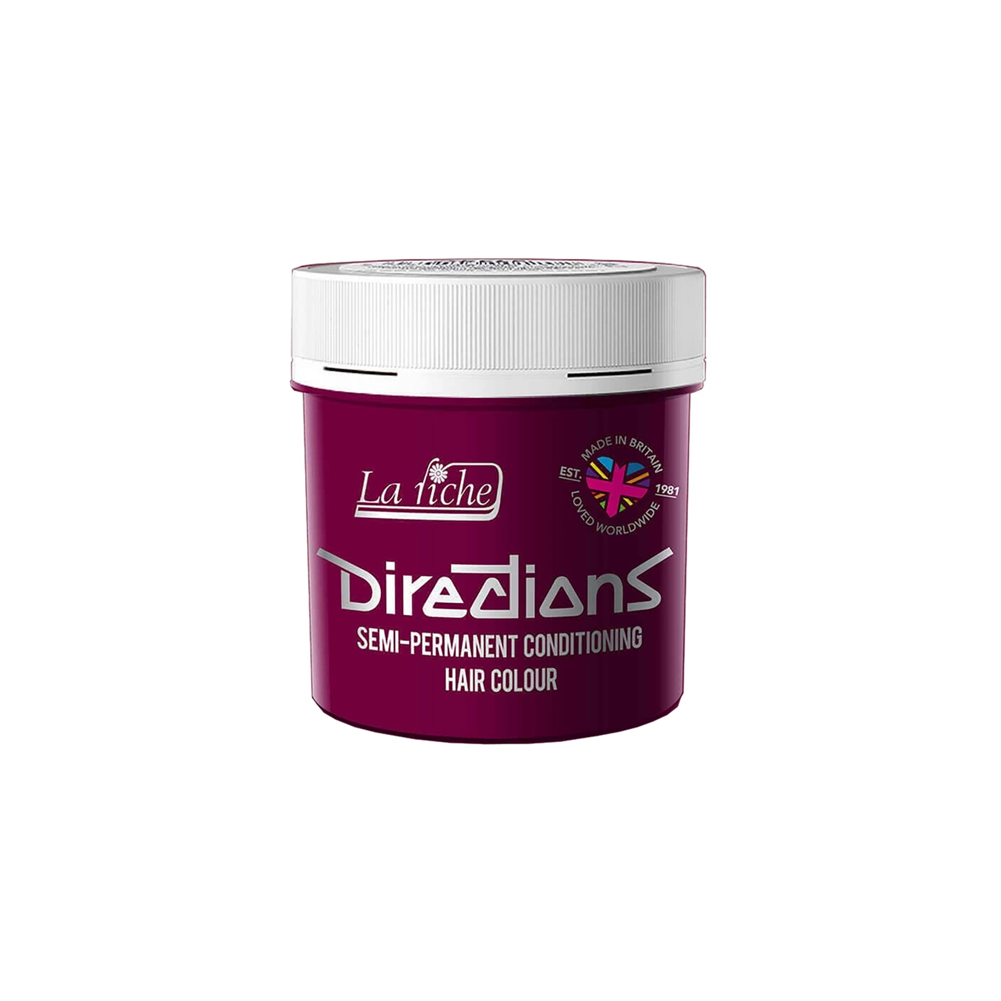 La Riche Directions Hair Color Dark Tulip i lilla beholder med hvidt låg og sølvtryk, semi-permanent hårfarve, 88 ml.
