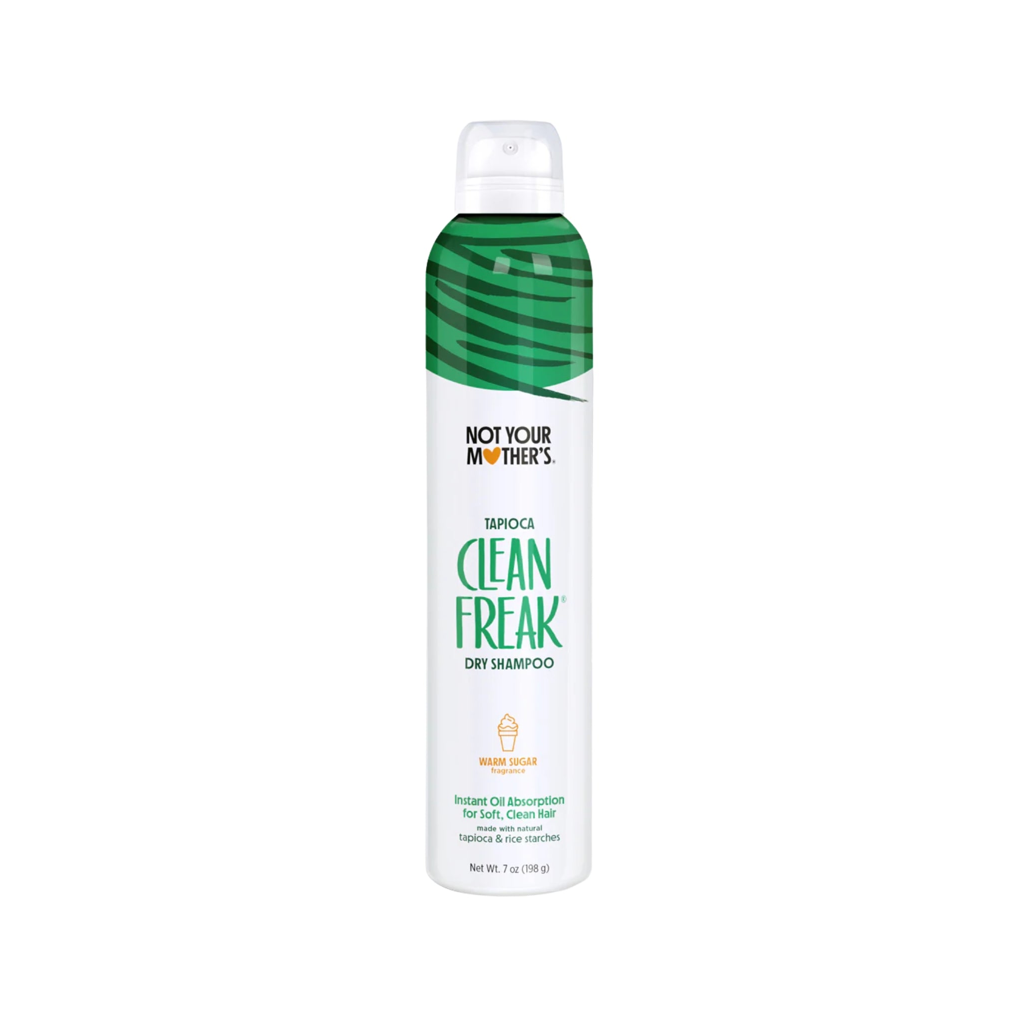 Not Your Mother's Clean Freak Tapioca tørshampoo med varm sukker-duft i grøn og hvid spraydåse, 198 g.