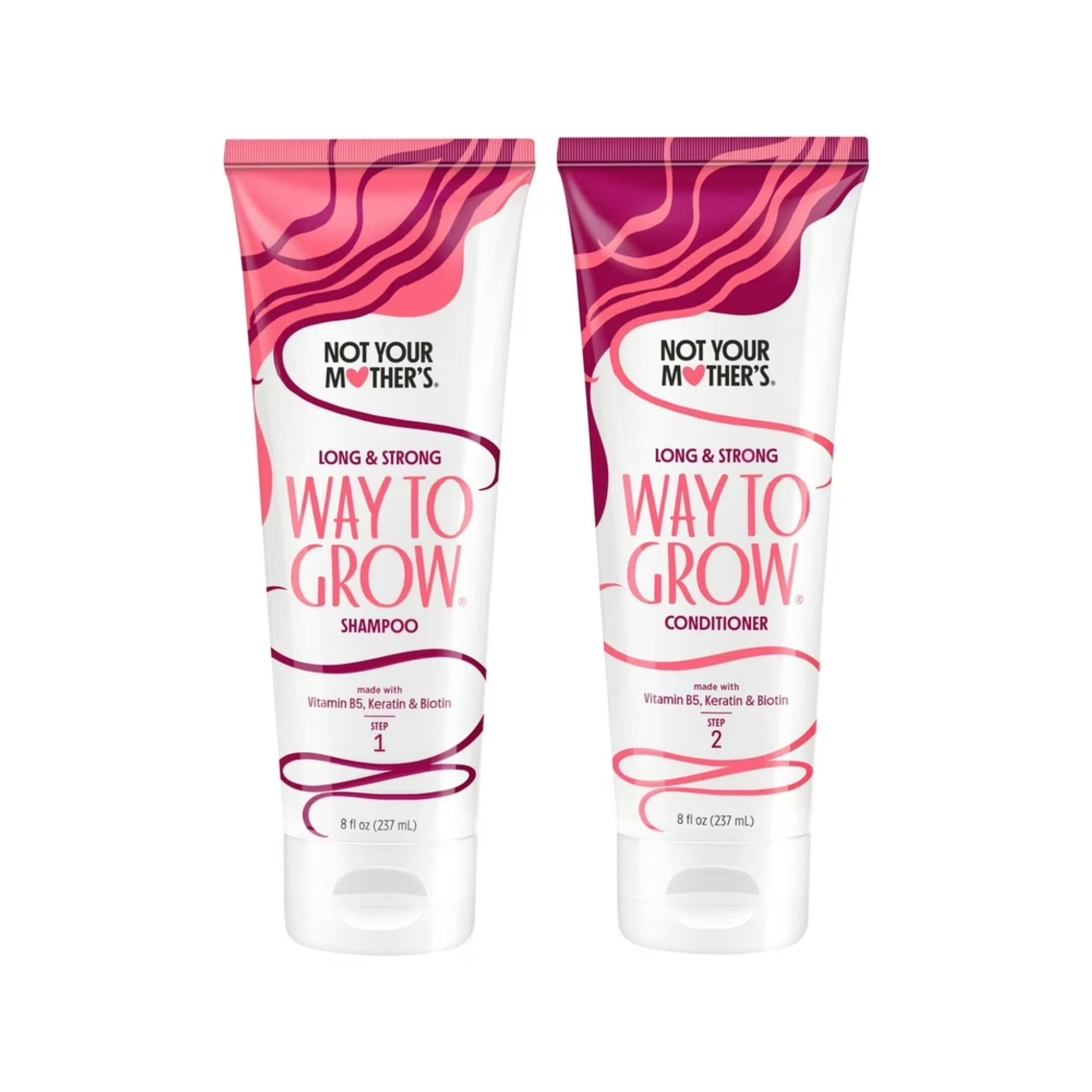 Not Your Mother's Way to Grow shampoo og balsam sæt i pink tuber med Vitamin B5, Keratin og Biotin.