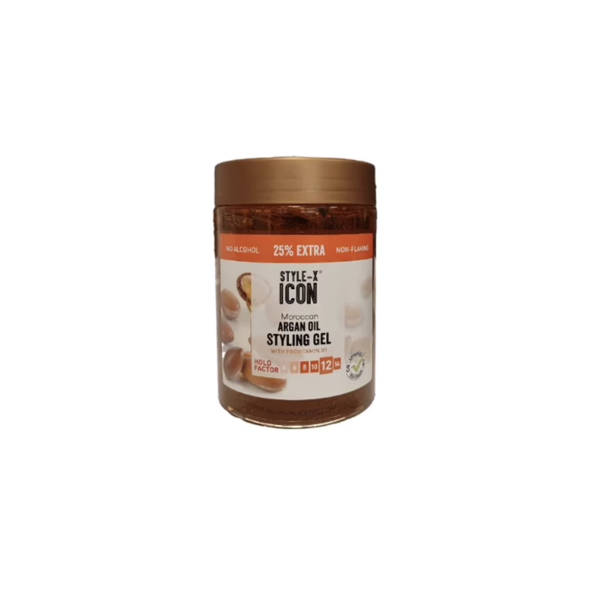 Style-X Icon Moroccan Arganolie Styling Gel (1000 ml). Billedet viser en stor beholder med Style-X Icon Moroccan Arganolie Styling Gel, som er uden alkohol,