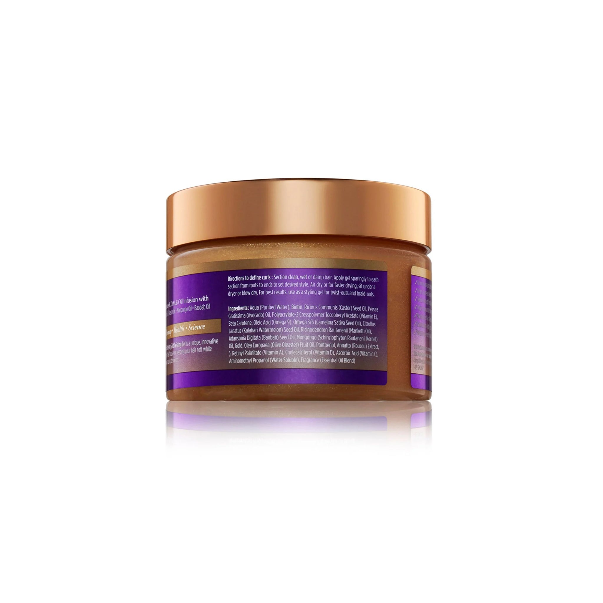 Bagsiden af The Mane Choice Ancient Egyptian Twisting Gel. Viser information om, hvordan man bruger gelen til at definere twists.