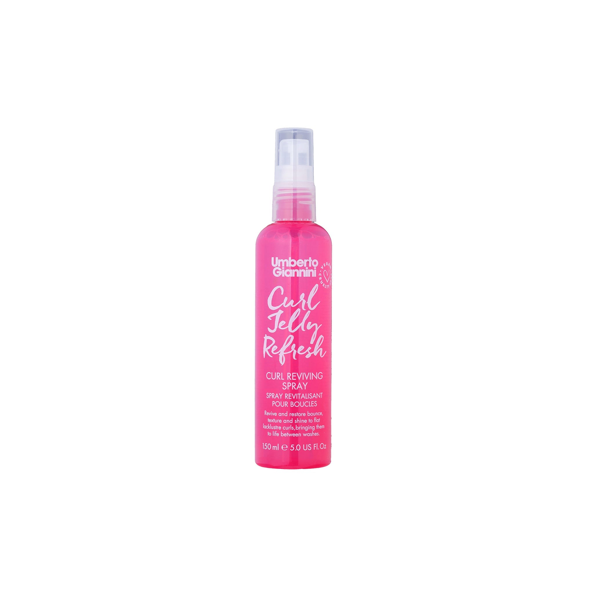 Umberto Giannini Curl Jelly Refresh spray i pink flaske til opfriskning af krøller mellem hårvaske.